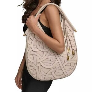 Donna Karan Cream Shoulder Bag with Gold Accents